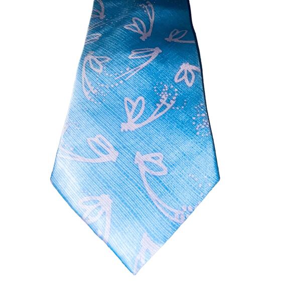 The Painted Trout Mens 100% Silk Tie Blue White Pattern Classic Necktie Career - Picture 4 of 7